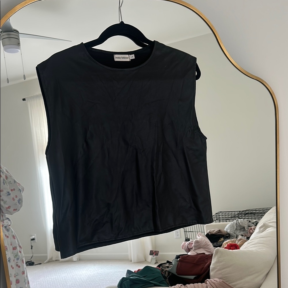 Black Vegan Leather Sleeveless Top
